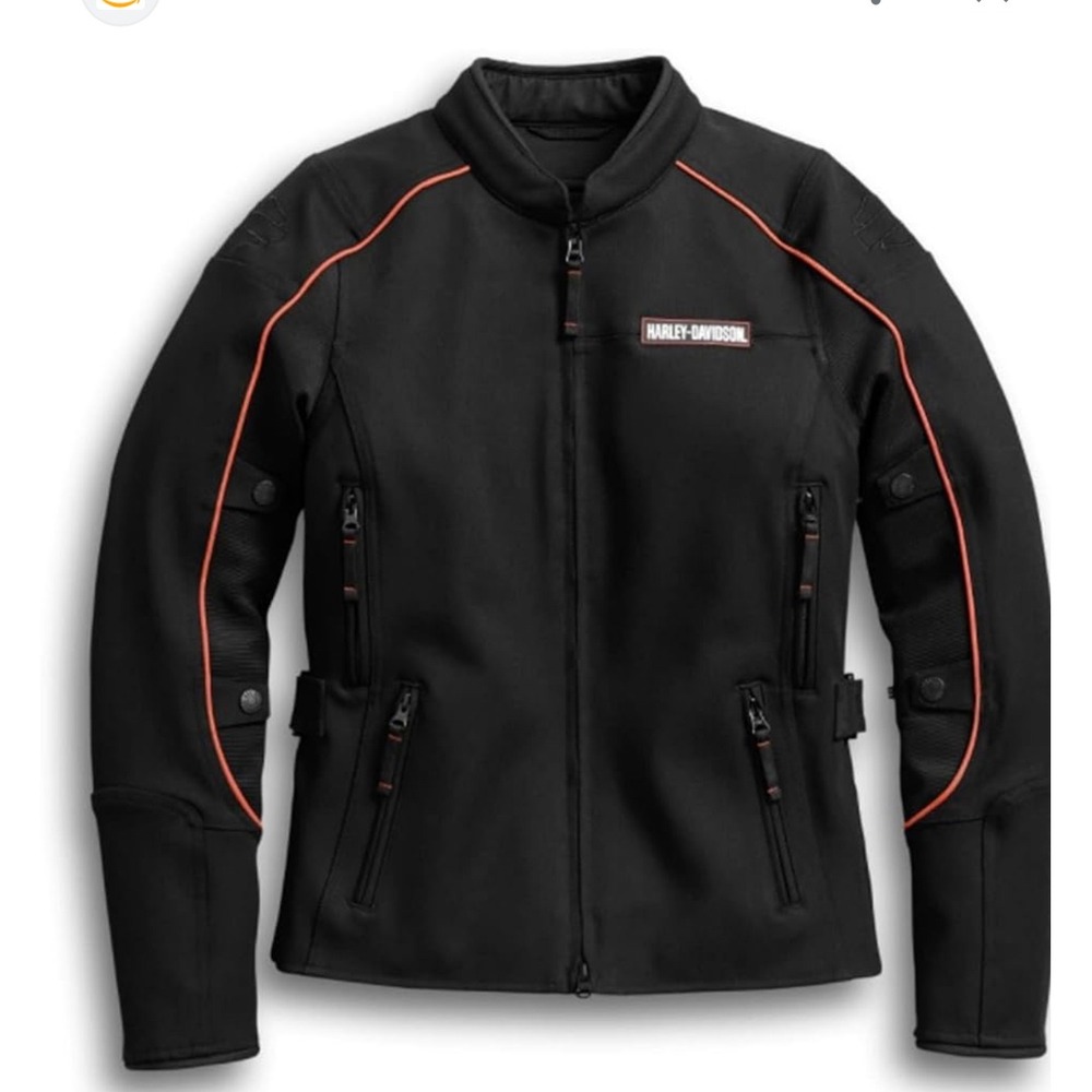 Harley-Davidson Womens XL Black Orange Piping Mesh Riding Jacket Motorclothes - Picture 2 of 11